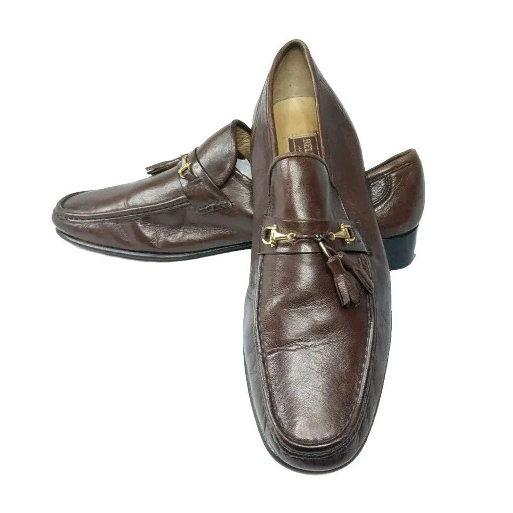 Vintage Bellesco Italian Leather Tassel Loafers Men's Shoes Size 9.5 M Brown